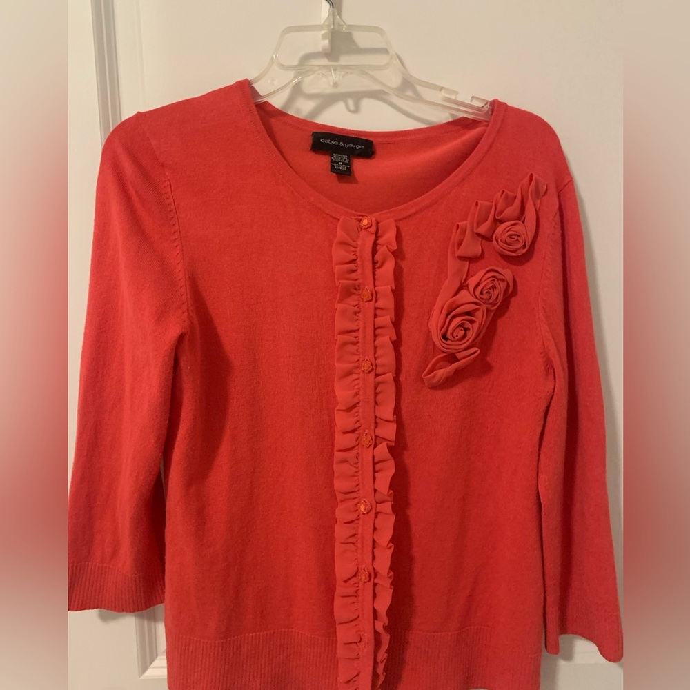 Cable and Gauge matching cardigans in coral and black for 20$